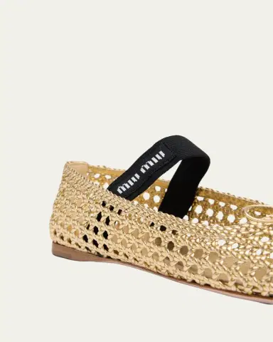 Miu Miu Metallic Leather Crochet Ballerina Flats | Thumbnail 6