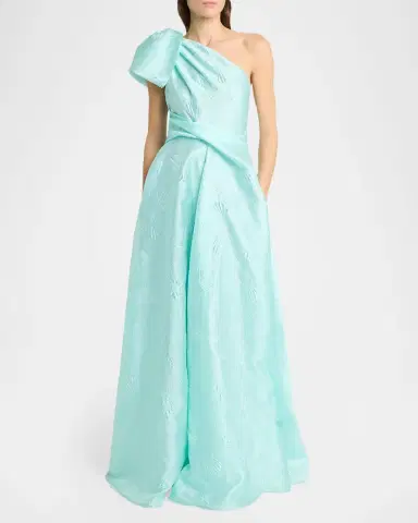 Talbot Runhof Mossana One-Shoulder Jacquard Gown with Bow | Thumbnail 2 Talbot Runhof Mossana One-Shoulder Jacquard Gown with Bow | Thumbnail 2