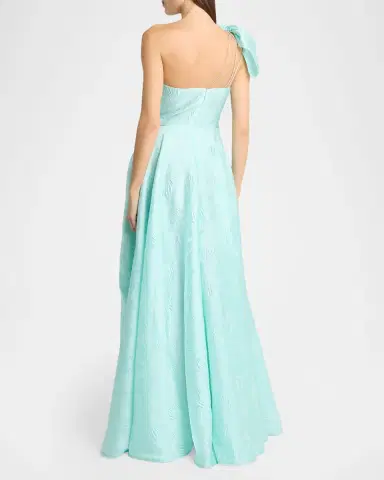 Talbot Runhof Mossana One-Shoulder Jacquard Gown with Bow | Thumbnail 3 Talbot Runhof Mossana One-Shoulder Jacquard Gown with Bow | Thumbnail 3