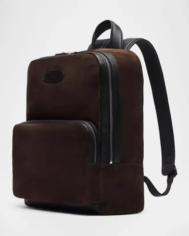 Brioni Men's Leather-Trim Suede Backpack | Thumbnail 2 Brioni Men's Leather-Trim Suede Backpack | Thumbnail 2