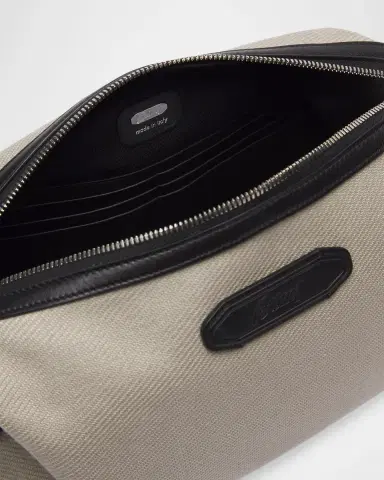 Brioni Men's Canvas and Leather Via Veneto Zip Pouch | Thumbnail 4 Brioni Men's Canvas and Leather Via Veneto Zip Pouch | Thumbnail 4