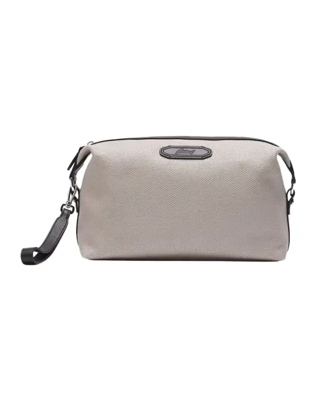Brioni Men 's Canvas and Leather Via Veneto Zip Pouch