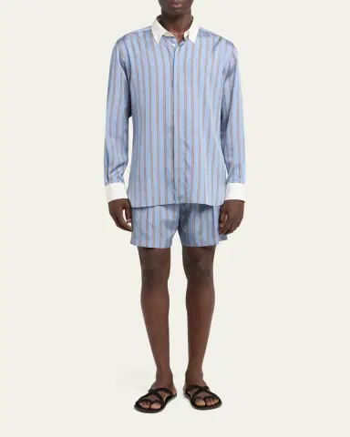 Tom Ford Men's Stripe Silk Contrast-Trim Sport Shirt | Thumbnail 2 Tom Ford Men's Stripe Silk Contrast-Trim Sport Shirt | Thumbnail 2