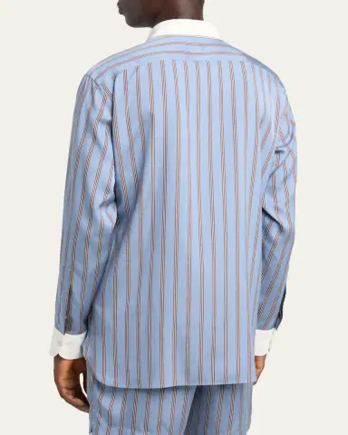 Tom Ford Men's Stripe Silk Contrast-Trim Sport Shirt | Thumbnail 3 Tom Ford Men's Stripe Silk Contrast-Trim Sport Shirt | Thumbnail 3