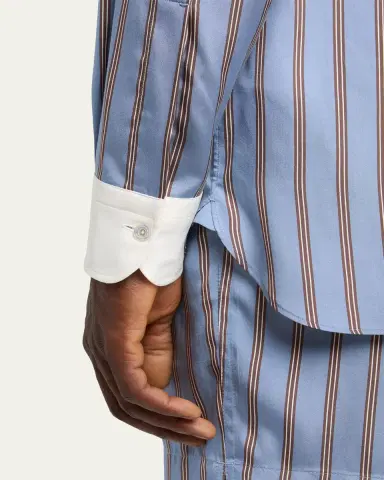 Tom Ford Men's Stripe Silk Contrast-Trim Sport Shirt | Thumbnail 5 Tom Ford Men's Stripe Silk Contrast-Trim Sport Shirt | Thumbnail 5
