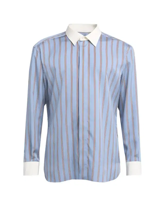 Men's Stripe Silk Contrast-Trim Sport Shirt