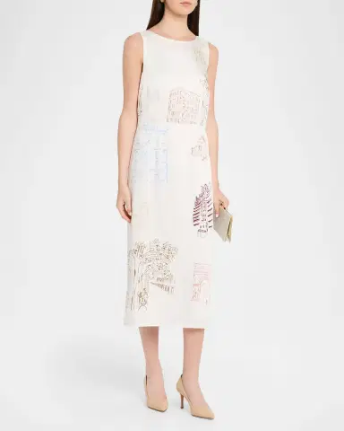 Lafayette 148 New York Sleeveless Manhattan-Print Midi Shift Dress | Thumbnail 2 Lafayette 148 New York Sleeveless Manhattan-Print Midi Shift Dress | Thumbnail 2