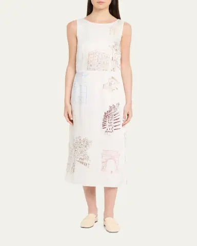 Lafayette 148 New York Sleeveless Manhattan-Print Midi Shift Dress | Thumbnail 7 Lafayette 148 New York Sleeveless Manhattan-Print Midi Shift Dress | Thumbnail 7