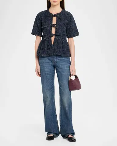 Ganni Tie-Front Tweed Denim Peplum Top | Thumbnail 2 Ganni Tie-Front Tweed Denim Peplum Top | Thumbnail 2