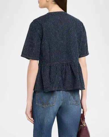 Ganni Tie-Front Tweed Denim Peplum Top | Thumbnail 3 Ganni Tie-Front Tweed Denim Peplum Top | Thumbnail 3