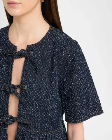 Ganni Tie-Front Tweed Denim Peplum Top | Thumbnail 5 Ganni Tie-Front Tweed Denim Peplum Top | Thumbnail 5