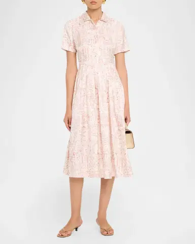 Lafayette 148 New York Pleated Landmarks-Print Silk Twill Midi Shirtdress | Thumbnail 2