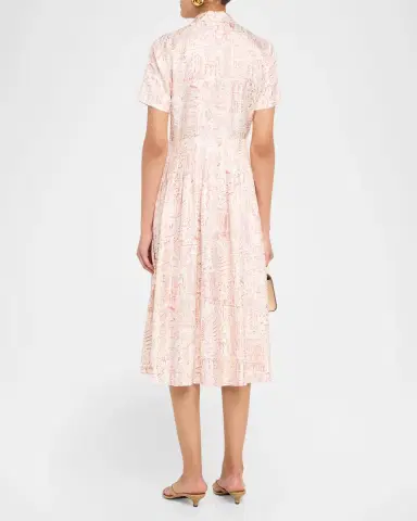 Lafayette 148 New York Pleated Landmarks-Print Silk Twill Midi Shirtdress | Thumbnail 3