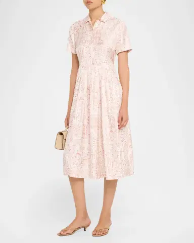 Lafayette 148 New York Pleated Landmarks-Print Silk Twill Midi Shirtdress | Thumbnail 4