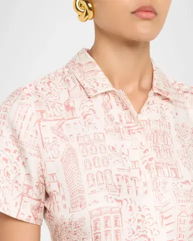 Lafayette 148 New York Pleated Landmarks-Print Silk Twill Midi Shirtdress | Thumbnail 5
