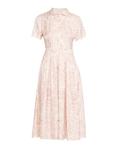 Lafayette 148 New York Pleated Landmarks-Print Silk Twill Midi Shirtdress | Thumbnail 1