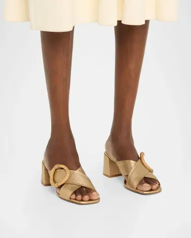 PEDRO GARCIA Uxia Metallic Leather Block-Heel Sandals | Thumbnail 2