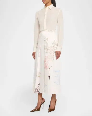 Lafayette 148 New York Pleated Manhattan-Print Fluid Twill Midi Skirt | Thumbnail 2 Lafayette 148 New York Pleated Manhattan-Print Fluid Twill Midi Skirt | Thumbnail 2