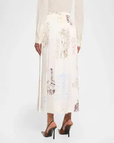 Lafayette 148 New York Pleated Manhattan-Print Fluid Twill Midi Skirt | Thumbnail 3 Lafayette 148 New York Pleated Manhattan-Print Fluid Twill Midi Skirt | Thumbnail 3