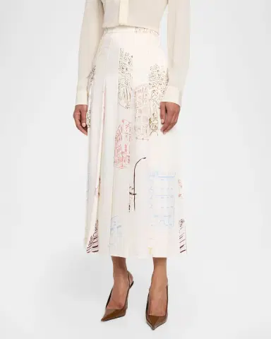 Lafayette 148 New York Pleated Manhattan-Print Fluid Twill Midi Skirt | Thumbnail 4 Lafayette 148 New York Pleated Manhattan-Print Fluid Twill Midi Skirt | Thumbnail 4
