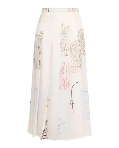 Lafayette 148 New York Pleated Manhattan-Print Fluid Twill Midi Skirt | Thumbnail 1 Lafayette 148 New York Pleated Manhattan-Print Fluid Twill Midi Skirt | Thumbnail 1