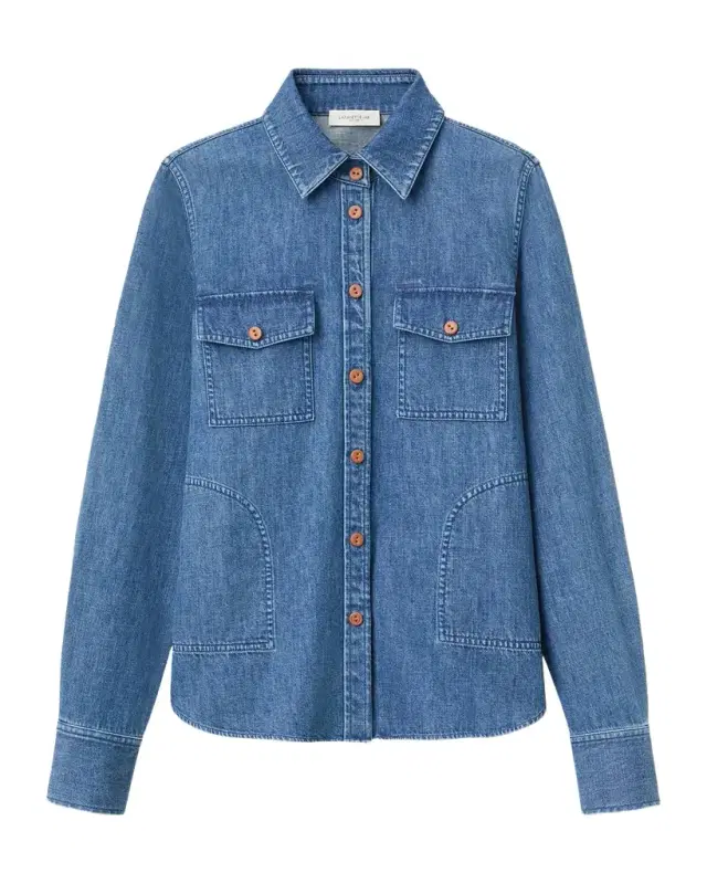 Lafayette 148 New York Chambray Patch Pocket Shirt