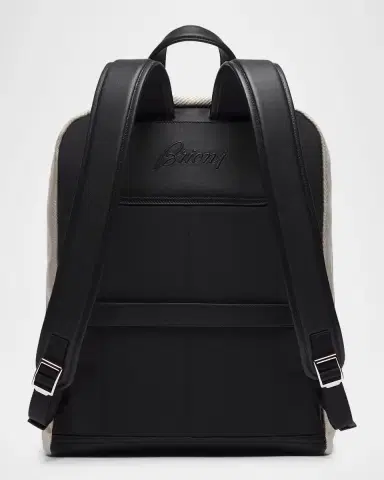 Brioni Men's Leather-Trim Canvas Backpack | Thumbnail 3 Brioni Men's Leather-Trim Canvas Backpack | Thumbnail 3
