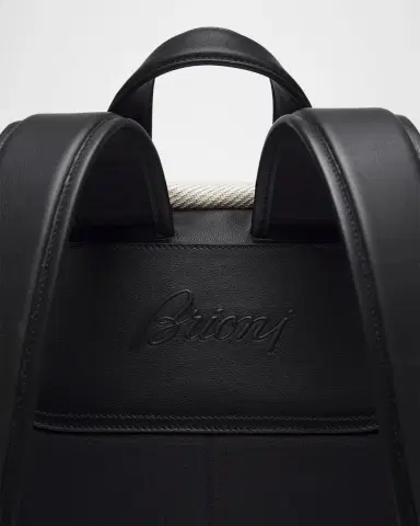 Brioni Men's Leather-Trim Canvas Backpack | Thumbnail 5 Brioni Men's Leather-Trim Canvas Backpack | Thumbnail 5