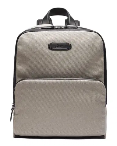 Brioni Men's Leather-Trim Canvas Backpack | Thumbnail 1 Brioni Men's Leather-Trim Canvas Backpack | Thumbnail 1