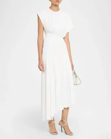 Rabanne Long Ruched Asymmetric Jersey Dress | Thumbnail 3 Rabanne Long Ruched Asymmetric Jersey Dress | Thumbnail 3