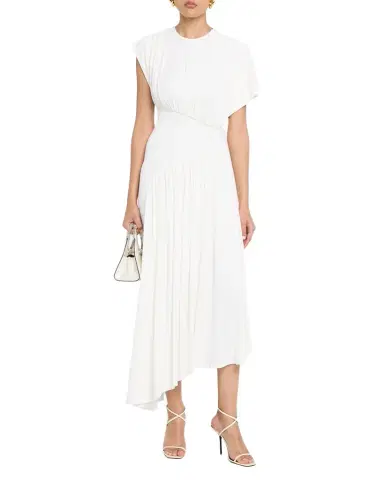 Rabanne Long Ruched Asymmetric Jersey Dress | Thumbnail 1 Rabanne Long Ruched Asymmetric Jersey Dress | Thumbnail 1