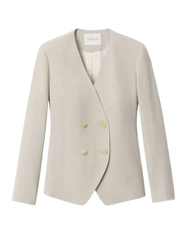 Collarless Plaid Jacquard Blazer