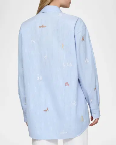 Lafayette 148 New York Embroidered Pinstripe Cotton Shirt | Thumbnail 2