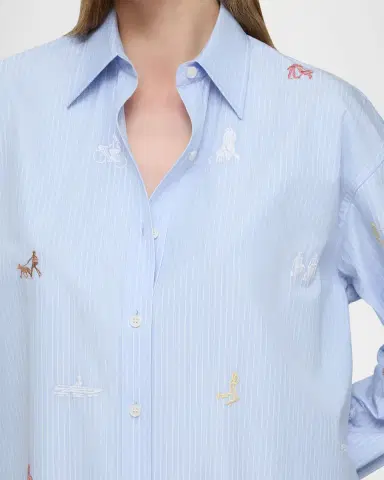 Lafayette 148 New York Embroidered Pinstripe Cotton Shirt | Thumbnail 4