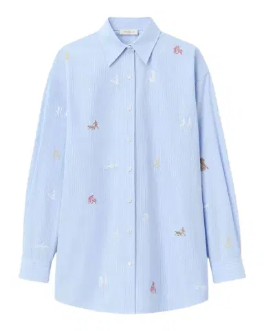 Lafayette 148 New York Embroidered Pinstripe Cotton Shirt | Thumbnail 1
