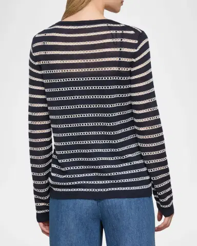 Lafayette 148 New York Pointelle Striped Fine-Gauge Cashmere Sweater | Thumbnail 2 Lafayette 148 New York Pointelle Striped Fine-Gauge Cashmere Sweater | Thumbnail 2