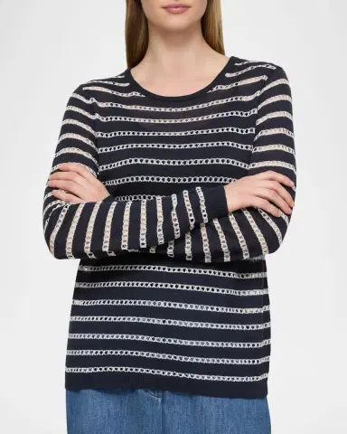 Lafayette 148 New York Pointelle Striped Fine-Gauge Cashmere Sweater | Thumbnail 3 Lafayette 148 New York Pointelle Striped Fine-Gauge Cashmere Sweater | Thumbnail 3