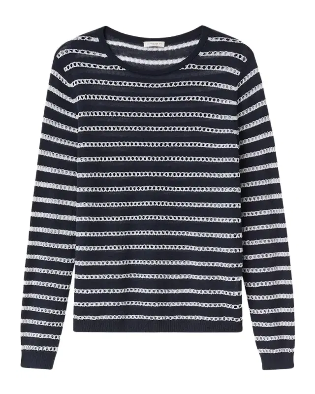 Pointelle Striped Fine-Gauge Cashmere Sweater