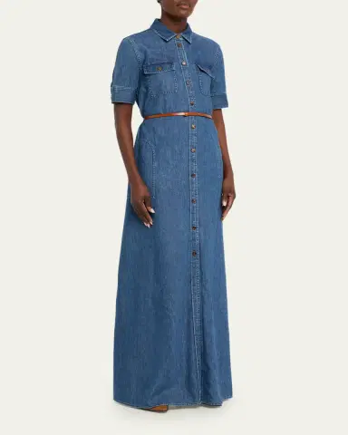 Lafayette 148 New York Belted Cotton Chambray Maxi Shirtdress | Thumbnail 8
