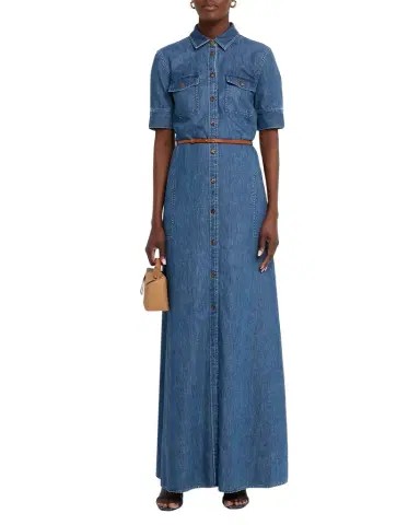 Lafayette 148 New York Belted Cotton Chambray Maxi Shirtdress | Thumbnail 1