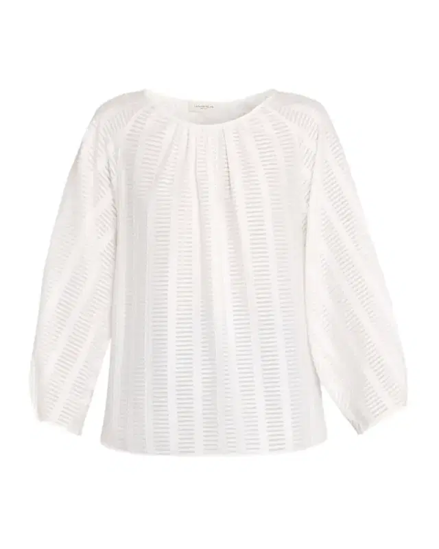 Blouson-Sleeve Sheer Striped Cotton Blouse