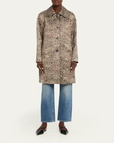 Lafayette 148 New York Leopard-Print Straight Twill Coat | Thumbnail 5 Lafayette 148 New York Leopard-Print Straight Twill Coat | Thumbnail 5