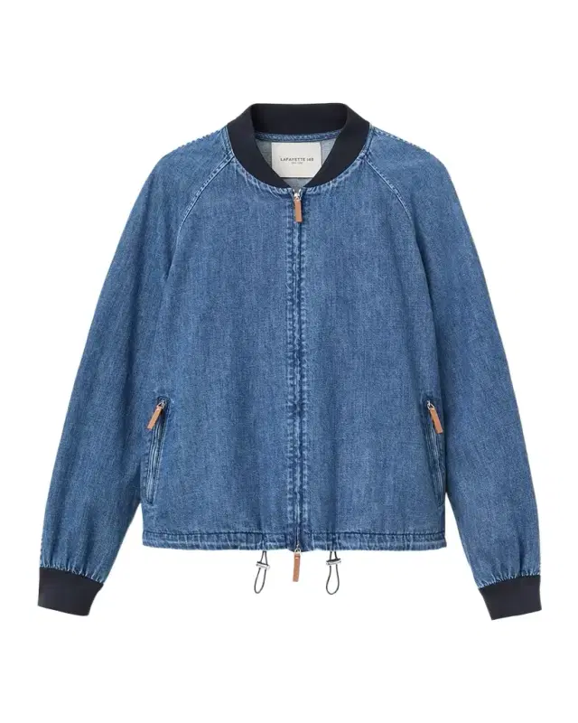 Oversized Cotton Chambray Bomber Jacket