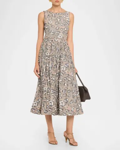 Lafayette 148 New York Pleated Leopard-Print Taffeta Midi Dress | Thumbnail 2