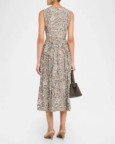 Lafayette 148 New York Pleated Leopard-Print Taffeta Midi Dress | Thumbnail 3