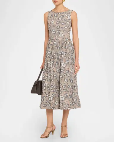 Lafayette 148 New York Pleated Leopard-Print Taffeta Midi Dress | Thumbnail 4