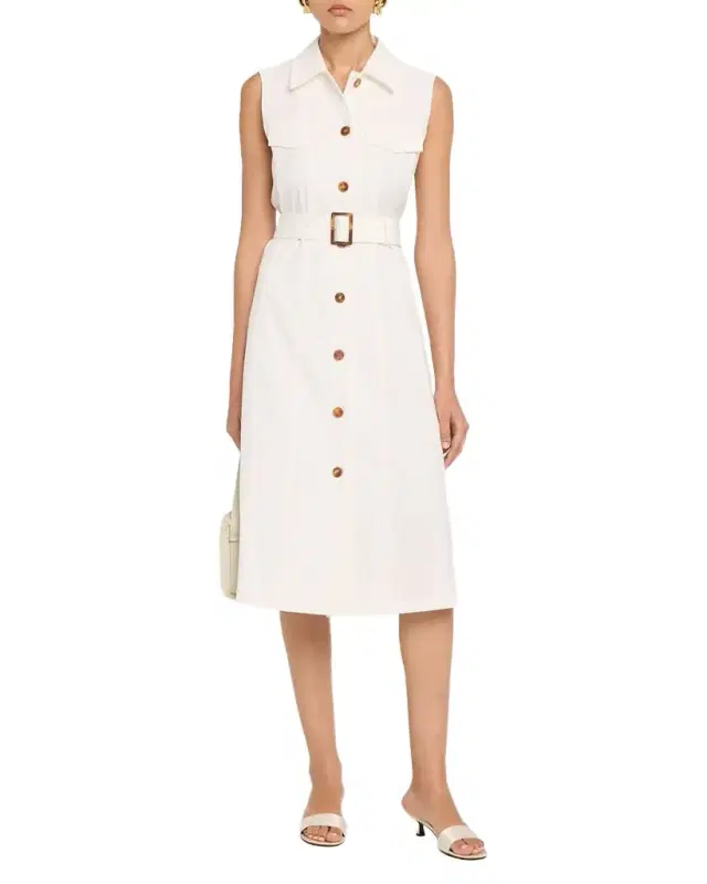 Belted Stretch Twill Midi Shirtdress