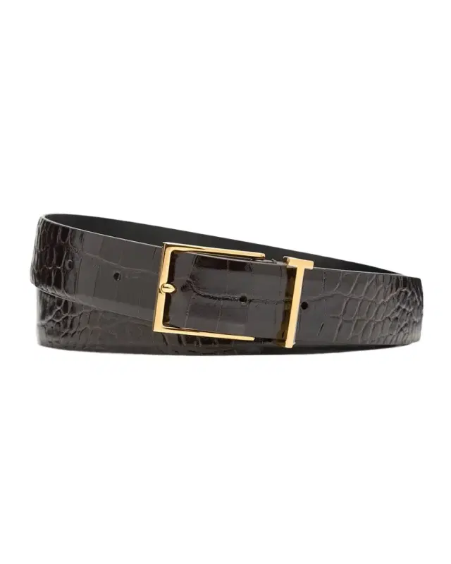 Men 's Croc-Embossed Leather T-Loop Belt