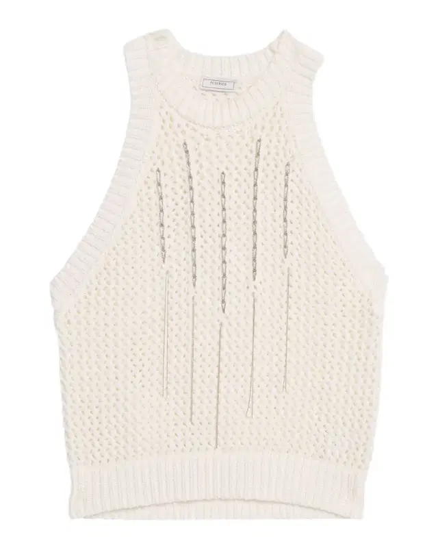 Sleeveless Cotton Knit Ribbon Top