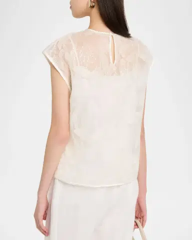 Peserico Sequined Sheer Floral Mesh Cotton Top | Thumbnail 3 Peserico Sequined Sheer Floral Mesh Cotton Top | Thumbnail 3